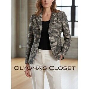 LAFAYETTE 148 New York Women's Tan Black Marled Blazer Jacket Linen Size 12